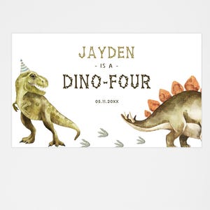 Dinosaur Party Backdrop, Editable Template, Dino-FOUR Birthday Banner, T-Rex Dinosaur Party Decor, Dino 4th Bday Sign, Digital Download