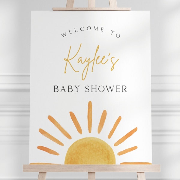 Sunshine Baby Shower Welcome Sign, Editable Template, Gender Neutral Sun Party Sign, Little Sunshine Baby Shower Decor, Digital Download