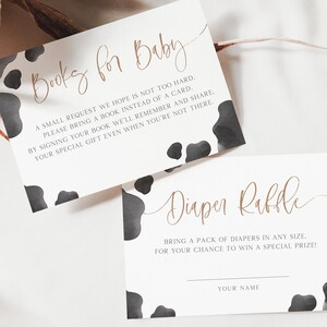 Holy Cow Baby Shower Invitation, Editable Template, Cow Themed Baby Shower Invite, Books For Baby & Diaper Raffle Set, Digital Download image 3