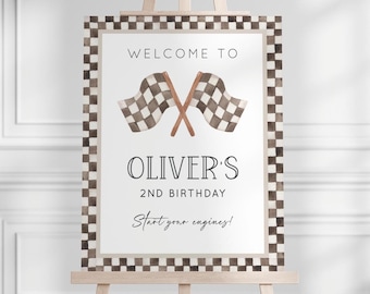 Editable Race Flags Welcome Sign, Racing Flags Party Sign, Any Age Race Car Birthday Decor, Fast One Bday Two Fast B'day, Digital Download