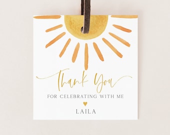 Sunshine Birthday Favors Tag, Little Sun B'day Thank You Tag, First Trip Around The Sun, Boho Sunshine 1st Birthday Tag, Digital Download