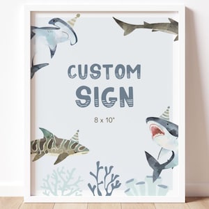 Shark Party Custom Sign, Editable Template, Under The Sea Party Sign, Shark Birthday Party Custom Sign, Shark Table Decor, Digital Download