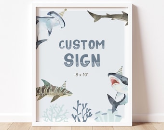 Shark Party Custom Sign, Editable Template, Under The Sea Party Sign, Shark Birthday Party Custom Sign, Shark Table Decor, Digital Download