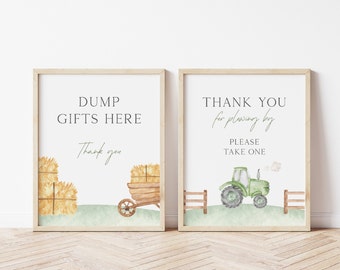 Tractor Gift & Favors Sign, Green Tractor Birthday Party Signs, Editable Template, Farm Green Tractor B'day Decoration, Digital Download