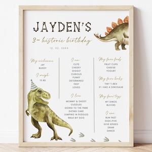 Editable Three-Rex Milestone Board, Dinosaur Birthday Milestone Poster, Printable Dinosaur Party Sign, T-Rex Bday Decor, Digital Download