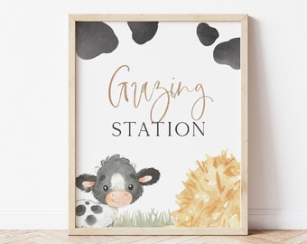 Editable Cow Party Sign, Grazing Station Sign, Boho Cow Birthday Decor, Holy Cow Party Signs, Cow B'day Party Table Decor, Digital Download