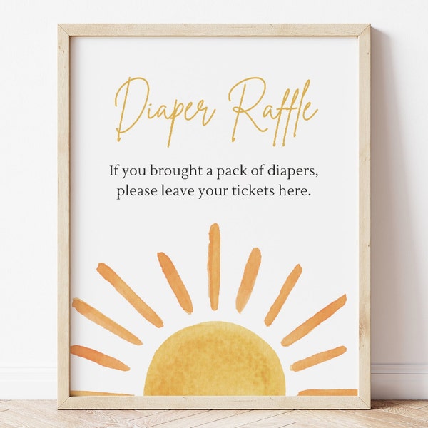 Sunshine Diaper Raffle Sign, Editable Gender Neutral Little Sunshine Shower Diaper Raffle Table Sign, Boho Sun Shower Decor Digital Download