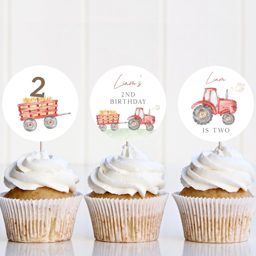 Red Tractor Cupcake Toppers, Editable Template, Printable Tractor Round ...