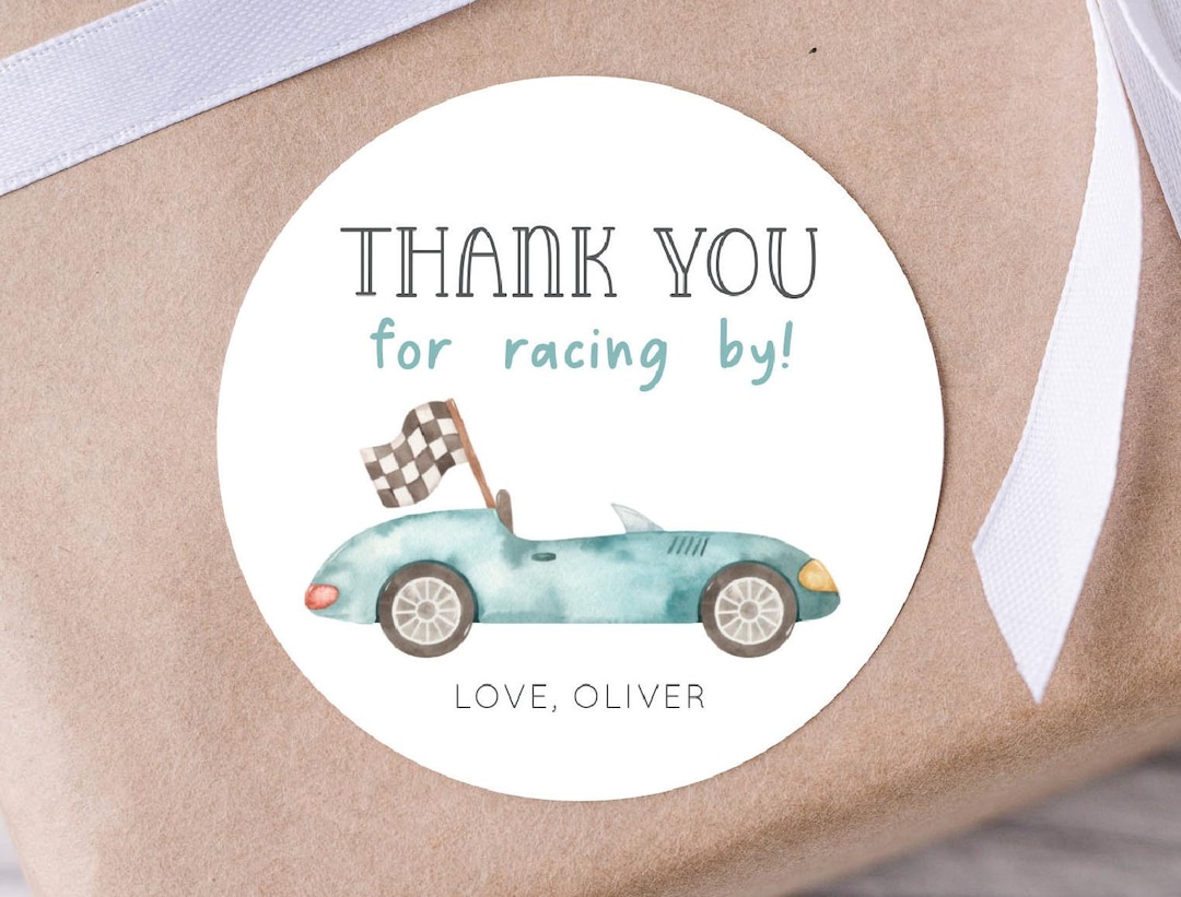 Editable Racing Birthday Sticker, Car Party Thank You Labels Template ...