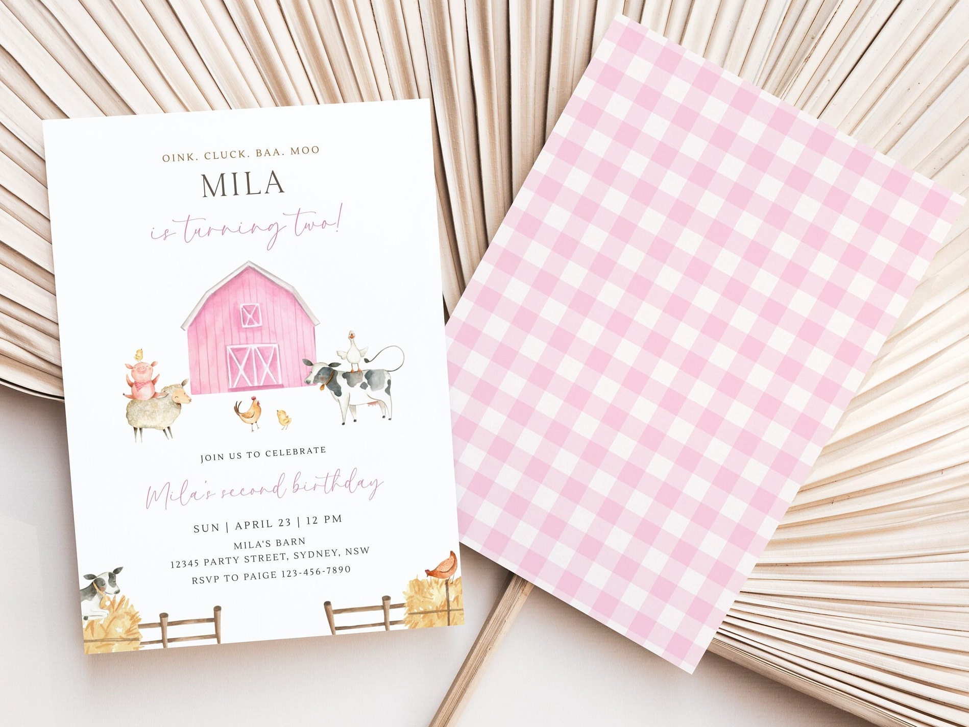 Pink Farm Birthday Party Invitation, Editable Girl Barn Animals B'day ...