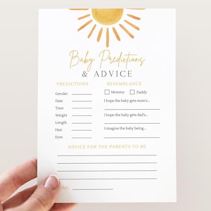 Sunshine Baby voorspellingen babyshowerspel, bewerkbaar een zonnestraal babyshowerfeest, Sun Baby voorspelling adviesspel, digitale download