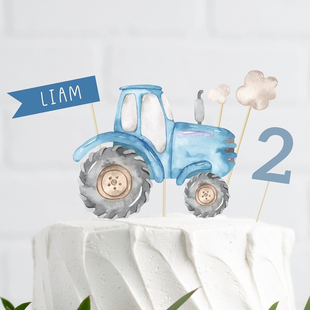 Editable Blue Tractor Cake Toppers, Printable Blue Tractor Cake Topper