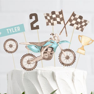 Editable Dirt Bike Cake Topper, Any Age Blue Dirt Bike Birthday Toppers, Racing Dirt Bike Party Cake Decoration, Digital Download