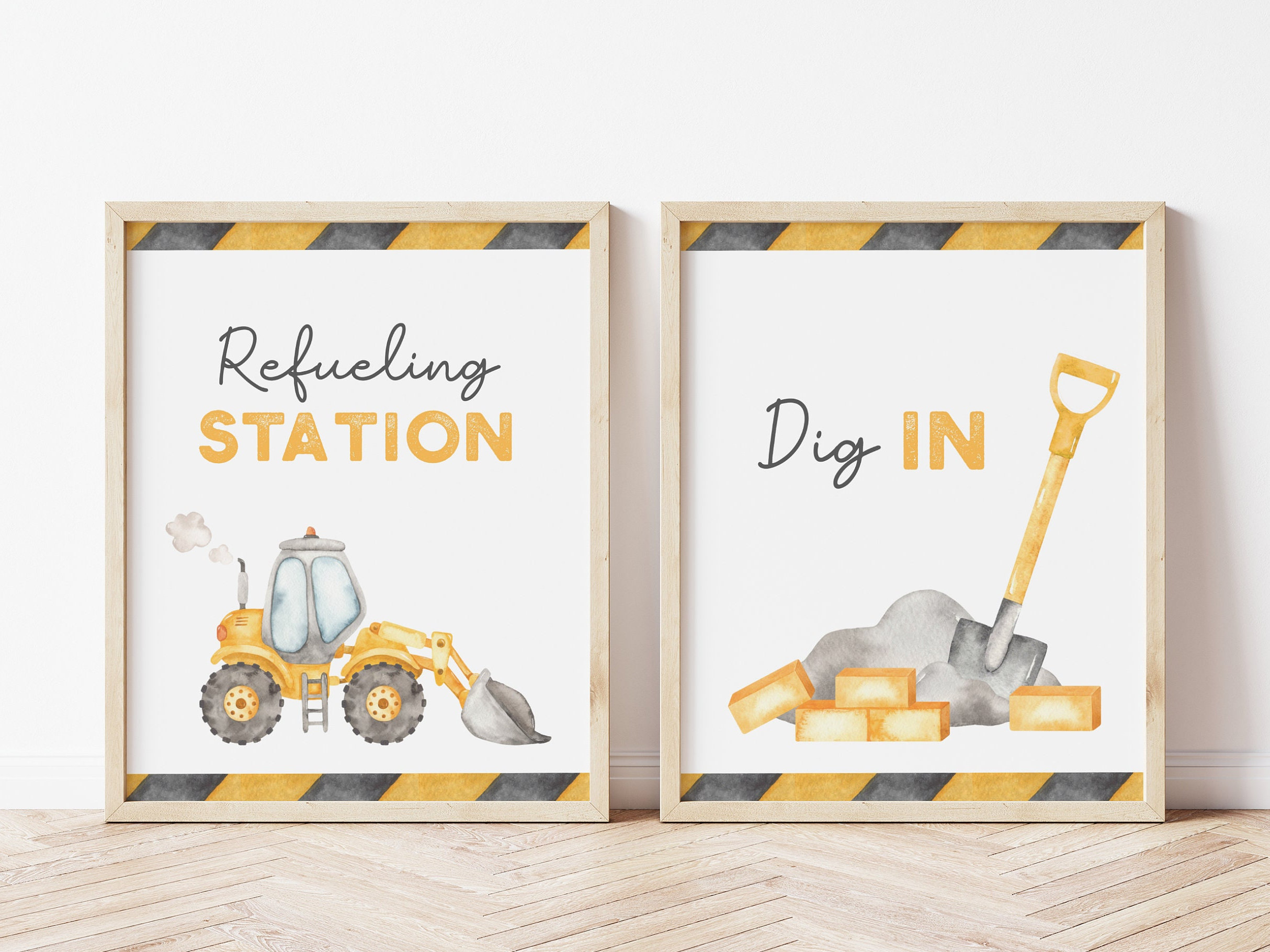 Construction Birthday Signs, Dig in & Refueling Station, Editable ...
