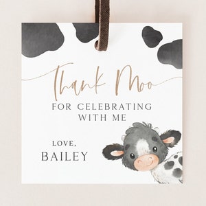 Cow Party Thank You Tag, Editable Template, Cow Party Favors Tag, Holy Cow Birthday Party Decor, Baby Cow B'day Gift Tag, Digital Download
