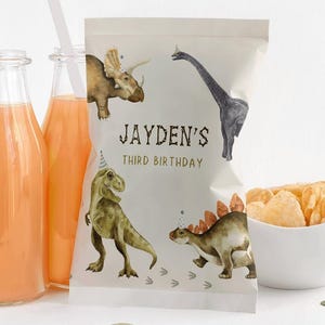 Editable Dinosaur Chip Bag Label, Dino Birthday Party Chip Bag Wrapper Packaging, Vintage T-rex Bday Chip Favor Bag Decor, Digital Download