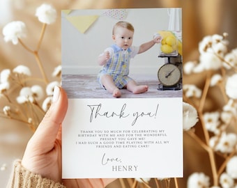 Carte de remerciement d'anniversaire modifiable avec photo, carte de remerciement minimaliste, modèle de carte de remerciement d'anniversaire moderne, téléchargement numérique