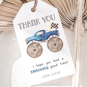 Blue Monster Truck Thank You Tag, Editable Template, Blue Truck Favors Tag, Monster Truck Racing Birthday Party Label, Digital Download