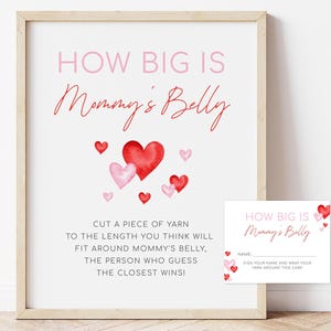 Quelle est la taille du jeu de ventre de maman et carte de réponse, activité de jeu de fête de baby shower modifiable pour la Saint-Valentin, téléchargement numérique