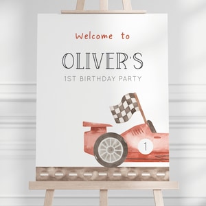 Editable Fast ONE Welcome Sign, Red Racing Car Welcome Sign, Racing Birthday Decoration, Printable Race Car Party Decor, Digital Download