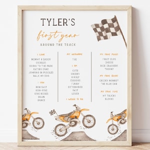 Editable Dirt Bike Birthday Milestone Sign, Orange Dirt Bike Racing 1st B&#39;day Milestone, Any Age Dirt Bike Milestone Sign, Digital Download