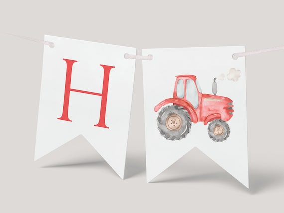 Red Tractor Birthday Banner, EditableTractor B'day Party Decor, Farm Tractor Happy Birthday Garland, Printable Tractor, Digital Download