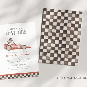 Fast ONE Invitation, Editable Car 1st Birthday Invitation, Racing Car First B'day Invite Template, Red Racing Car Invite, Digital Download image 3