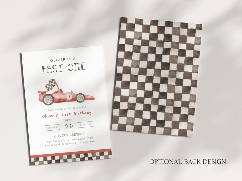 Fast ONE Invitation, Editable Car 1st Birthday Invitation, Racing Car First B'day Invite Template, Red Racing Car Invite, Digital Download image 3