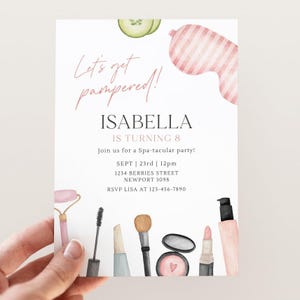 Spa Party Invitation, Editable Template, Birthday Pamper Party Invite, Any Age Girl Spa B'day, Spa Slumber Party Invite, Digital Download