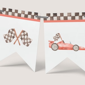 Two Fast Birthday Banner, Racing Editable Template, High Chair Banner, Printable Red Racing Car Birthday Party Decoration, Digital Download