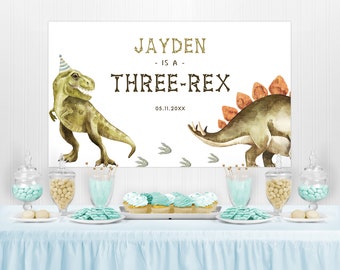 Dinosaurus 3e verjaardag decoraties, banner, brullende ballonnen, drie verjaardagsdecoraties voor jongens kinderen 3e dinosaurus feestartikelen