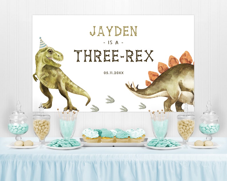 Dinosaur Three Rex Birthday Wall Banner, Editable Template, 3rex B'day ...