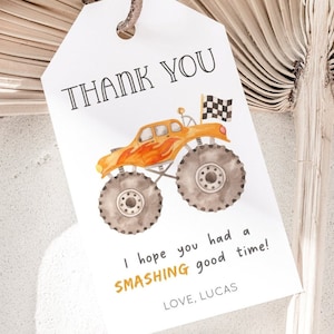 Monster Truck Thank You Tag, Editable Template, Truck Favor Tag, Monster Truck Birthday Party Decoration, Favor Gift Tag, Digital Download
