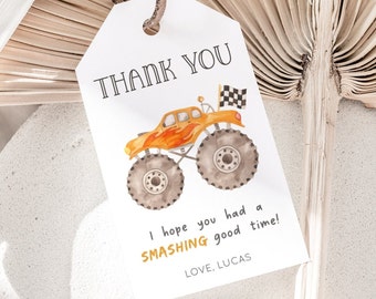 Monster Truck Thank You Tag, Editable Template, Truck Favor Tag, Monster Truck Birthday Party Decoration, Favor Gift Tag, Digital Download