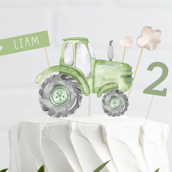 Editable Tractor Cake Toppers, Printable Green Tractor Cake Topper, Farm Tractor Birthday Party, Tractor Party Decor, Digital Download