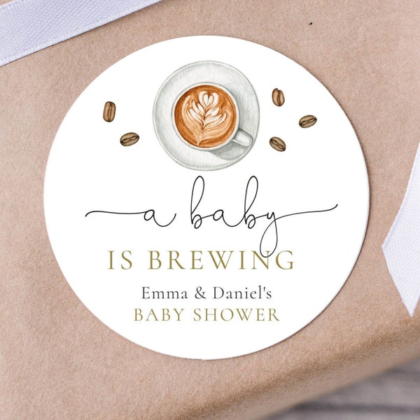 A Baby Is Brewing Favor Sticker, Editable Coffee Baby Shower Labels Template, Coffee Bean Themed Baby Shower Party Label, Digital Download