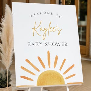 Sunshine Baby Shower Welcome Sign, Editable Template, Gender Neutral Sun Party Sign, Little Sunshine Baby Shower Decor, Digital Download image 2