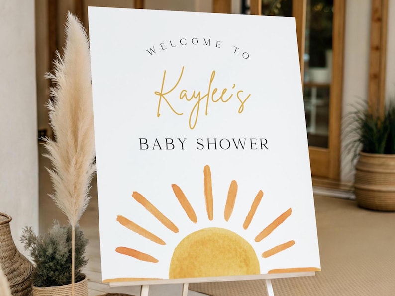 Sunshine Baby Shower Welcome Sign, Editable Template, Gender Neutral Sun Party Sign, Little Sunshine Baby Shower Decor, Digital Download image 2