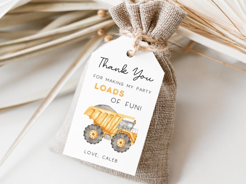 Construction Truck Party Favors Tag, Editable Template, Construction Truck Birthday Label, Dump Truck Thank You Favors Tag, Digital Download image 2