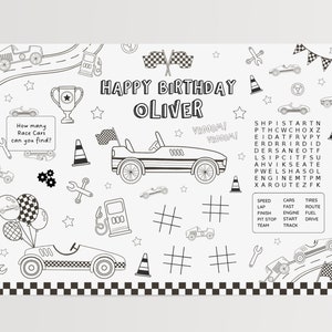 Editable Race Car Activity & Coloring Page, Two Fast Racing Birthday Party Placemat, Printable Kids Coloring Race Car, Digital Download