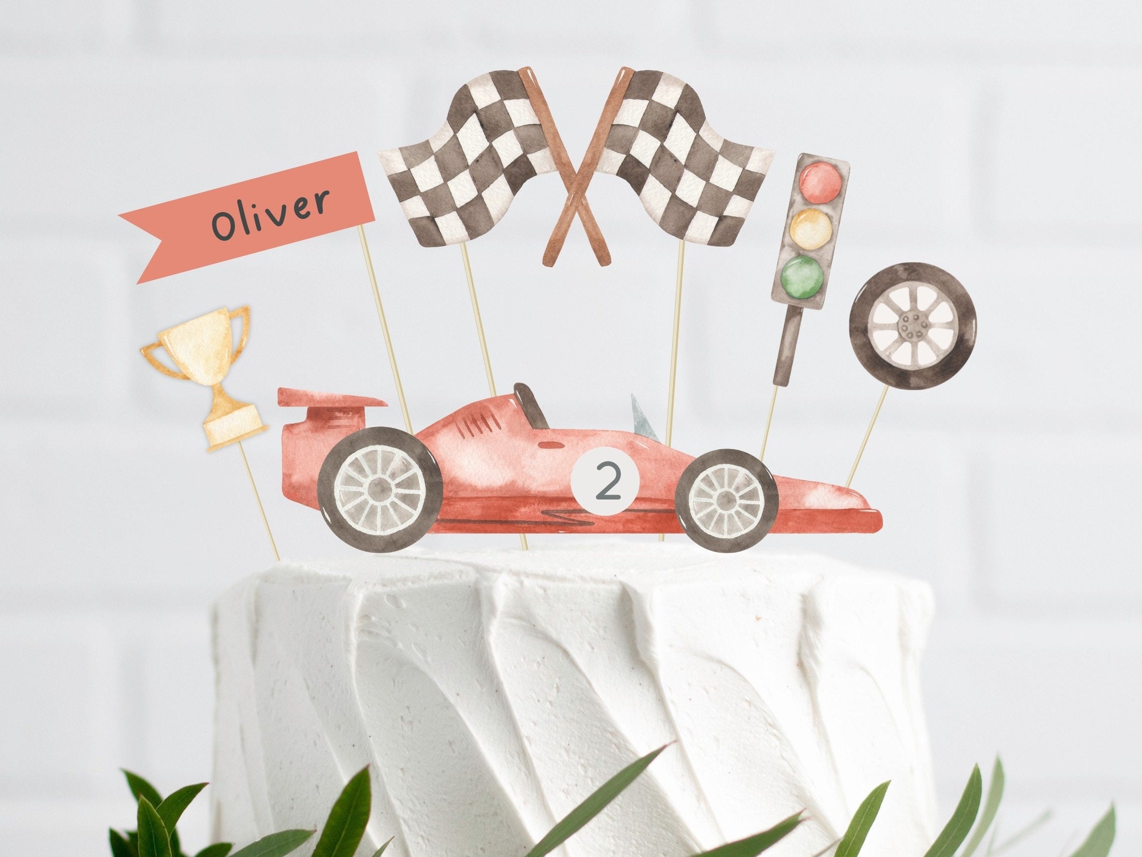 Racing Birthday Cake Topper, Editable Red Car Cake Toppers, Printable ...