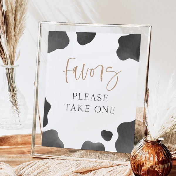 Cow Party Favors Sign, Editable Template, Boho Cow Birthday Party Favors Decor, Holy Cow I'm One, Minimalist Cow Sign, Digital Download