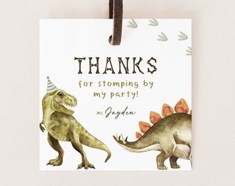 Editable Dinosaur Thank You Tag, Dino Birthday Party Favor Tag, T-Rex Dino B'day Decoration, Minimalist Dinosaur Party Tag, Digital Download