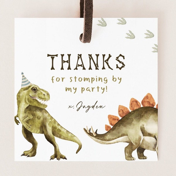 Editable Dinosaur Thank You Tag, Dino Birthday Party Favor Tag, T-Rex Dino B'day Decoration, Minimalist Dinosaur Party Tag, Digital Download