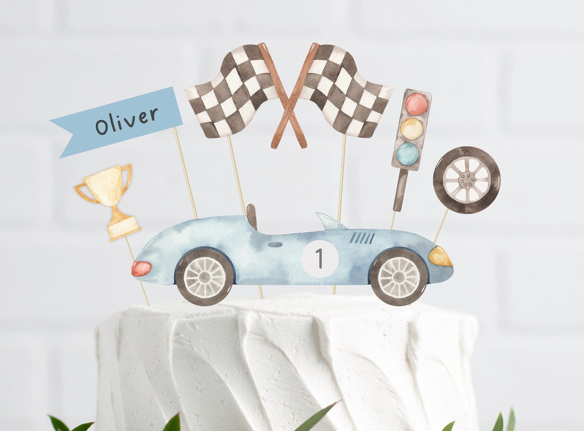 Race Car Theme Racing 1st Birthday Cake Topper - Fast One For Smash ...
