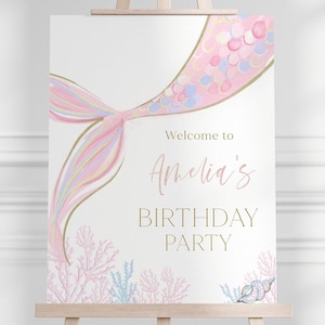 Editable Mermaid Welcome Sign, Pink Mermaid Birthday Sign, Modern Mermaid Party Welcome Banner, Under The Sea Party Decor, Digital Download