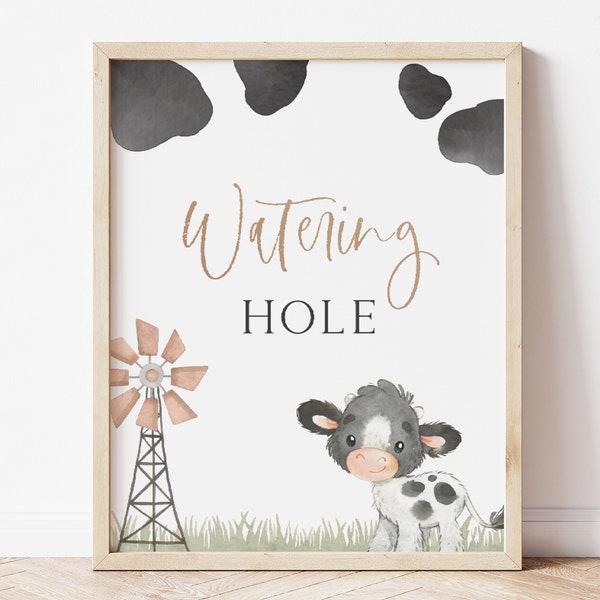 Editable Cow Party Sign, Water Hole Cow Party Decor, Holy Cow Birthday Sign, Baby Cow Party Decor, Boho Cow Birthday Signs, Digital Download