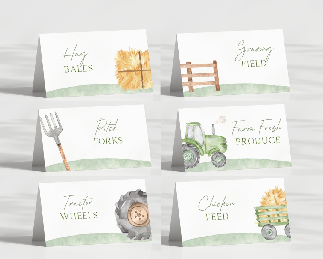 Tractor Food Tent Labels, Editable Template, Green Tractor Food Labels