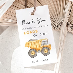 Construction Truck Party Favors Tag, Editable Template, Construction Truck Birthday Label, Dump Truck Thank You Favors Tag, Digital Download image 3