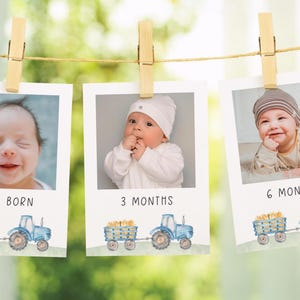 Blue Tractor 12 Months Photo Banner, Editable Blue Tractor Party Banner, Tractor Farm 1st Year Photo Milestone Banner, Digital Download